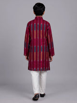 Maroon boys cotton silk kurta suit with elegant stripe print