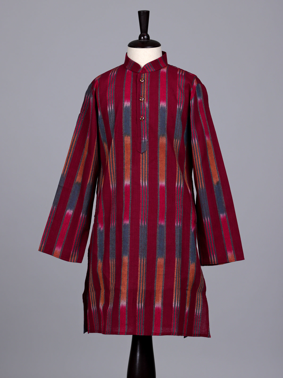 Maroon boys cotton silk kurta suit with elegant stripe print