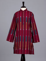 Maroon boys cotton silk kurta suit with elegant stripe print