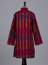 Maroon boys cotton silk kurta suit with elegant stripe print