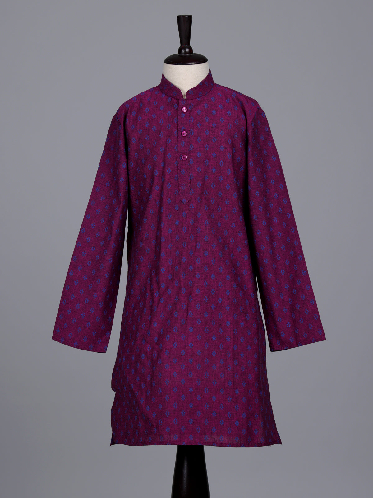 Purple boys cotton blend kurta suit with traditional butti print