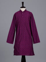 Purple boys cotton blend kurta suit with traditional butti print