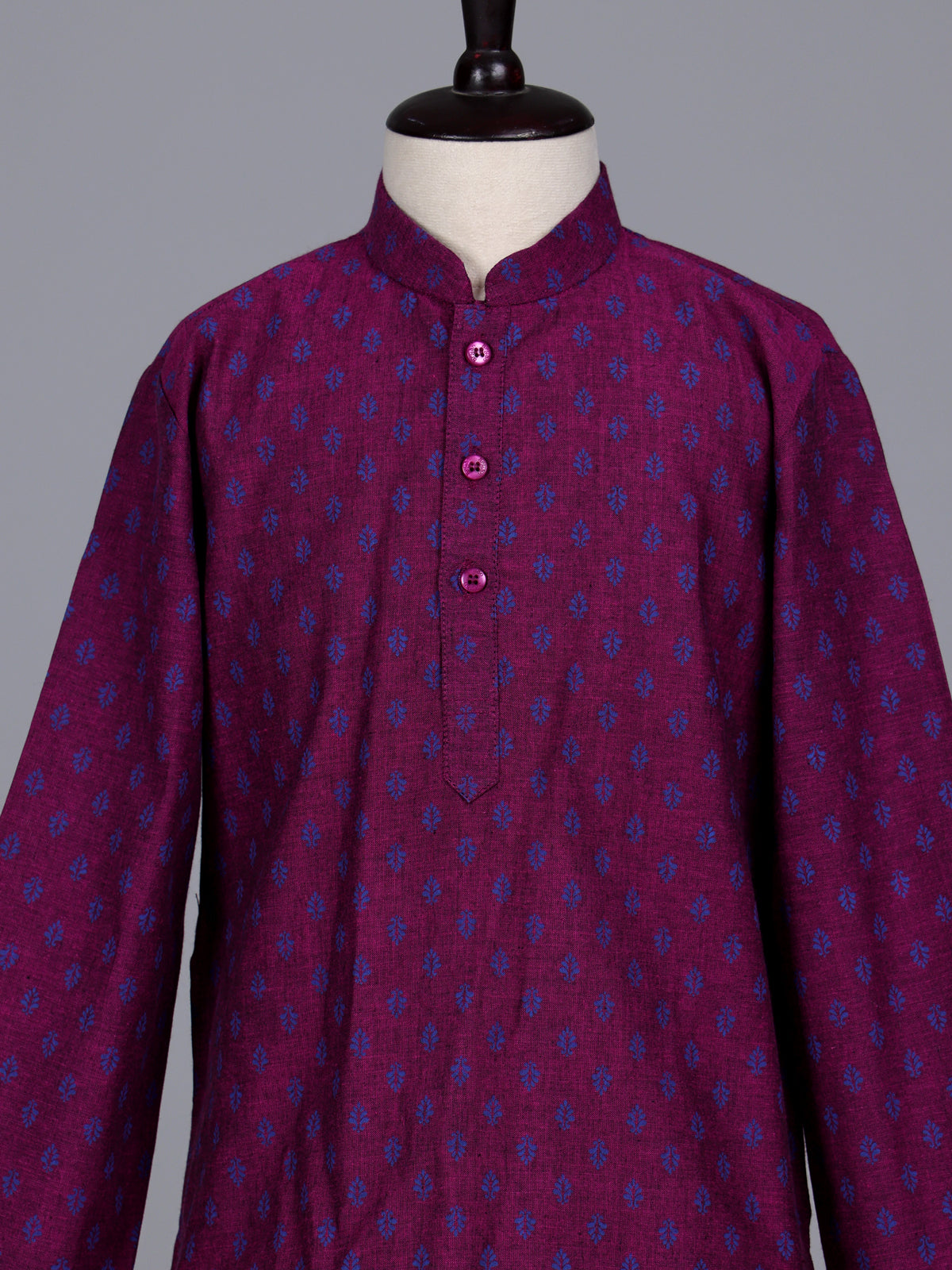 Purple boys cotton blend kurta suit with traditional butti print