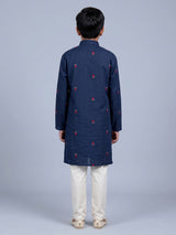 Blue boys cotton blend kurta suit with delicate butti work