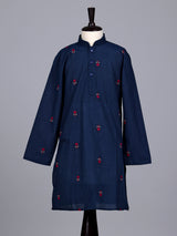 Blue boys cotton blend kurta suit with delicate butti work