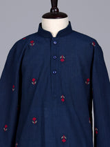 Blue boys cotton blend kurta suit with delicate butti work
