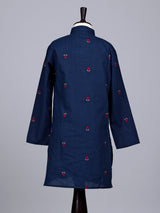Blue boys cotton blend kurta suit with delicate butti work