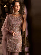 Cafe rose pink exquisite embroidered womens palazzo suit