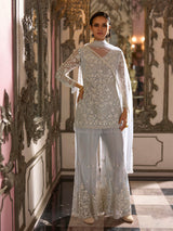 Ivory silver opulent pearl womens palazzo suit