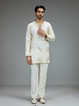 Cream stylish mens kurta pajama with zardosi work