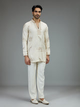 Cream stylish mens kurta pajama with zardosi work