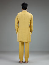 Yellow festive mens kurta pajama in cotton linen