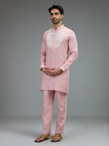 Pink charming mens kurta pajama with embroidered details