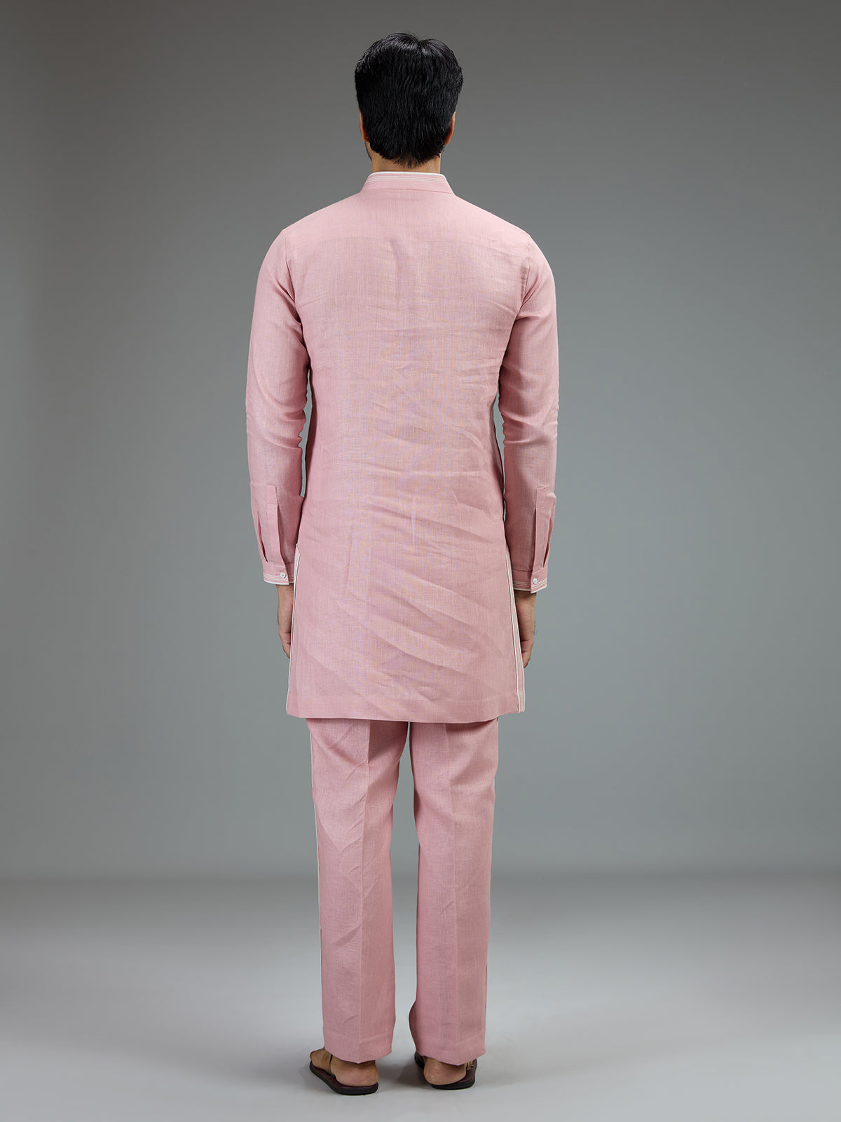 Pink charming mens kurta pajama with embroidered details