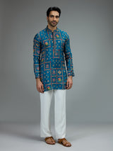 Blue heritage mens kurta pajama with resham motifs