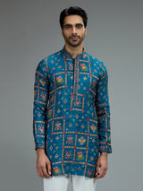 Blue heritage mens kurta pajama with resham motifs