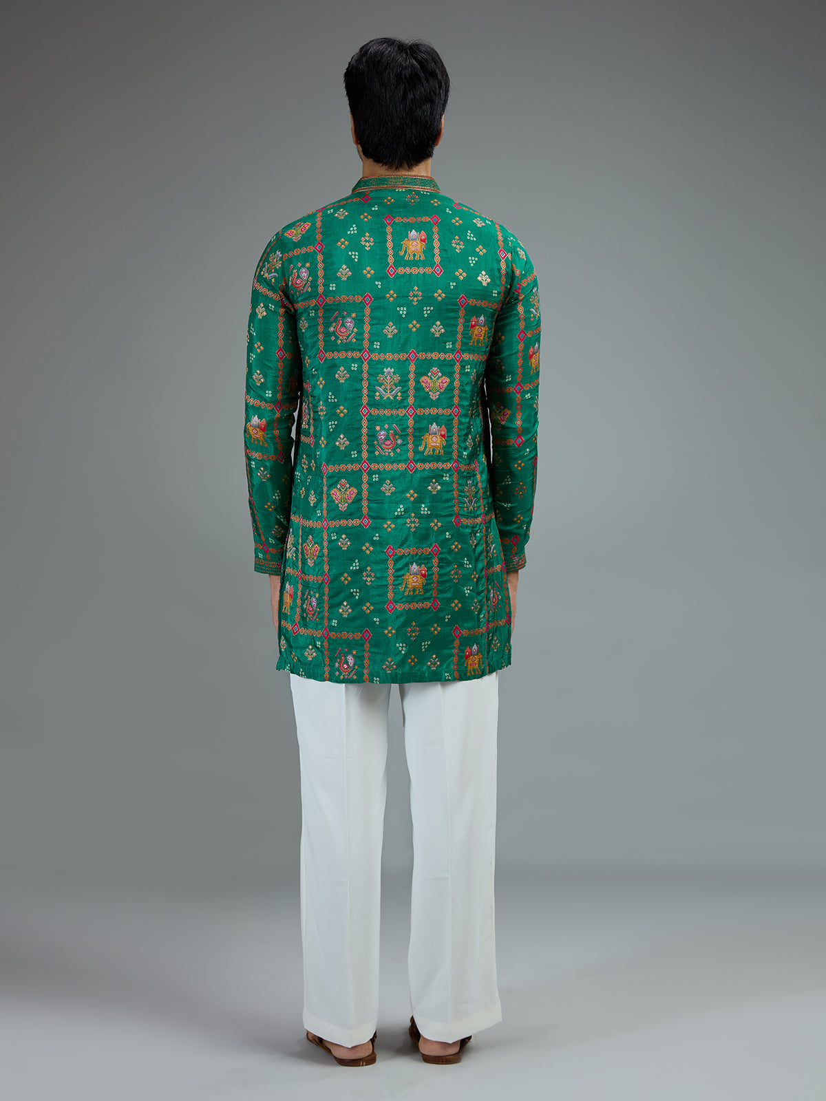 Green vibrant mens kurta pajama in silk blend