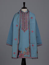 Sky blue boys silk blend kurta suit with floral dupatta