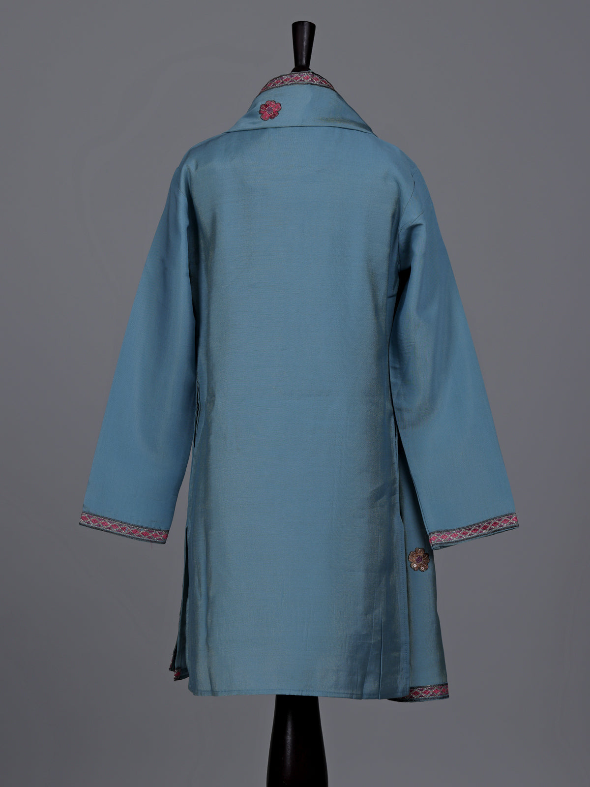 Sky blue boys silk blend kurta suit with floral dupatta