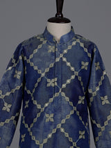 Pastel blue boys silk kurta suit with refined thread work