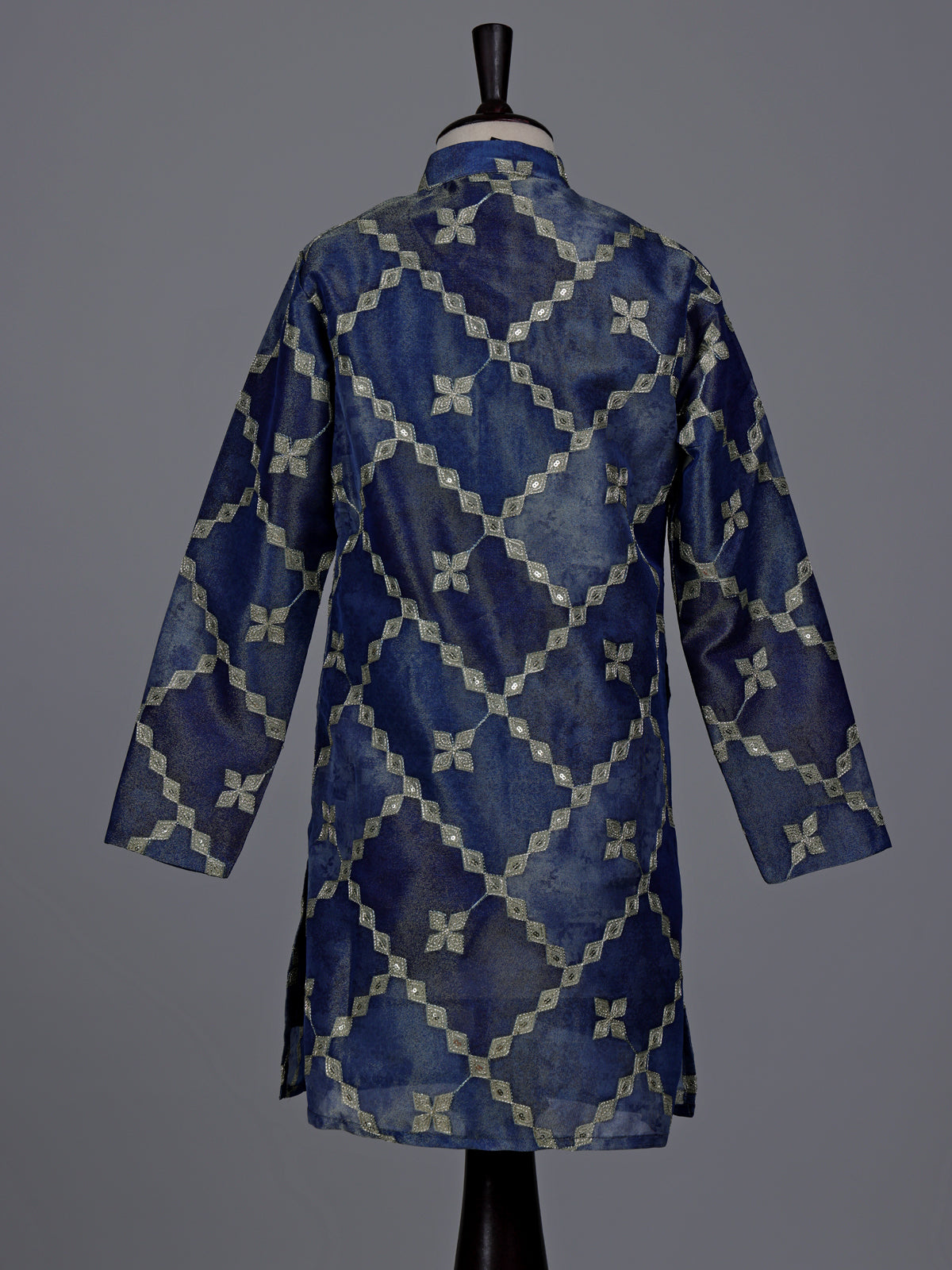 Pastel blue boys silk kurta suit with refined thread work