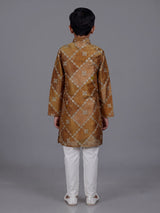Pastel beige boys silk kurta suit with elegant thread work