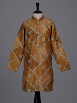 Pastel beige boys silk kurta suit with elegant thread work