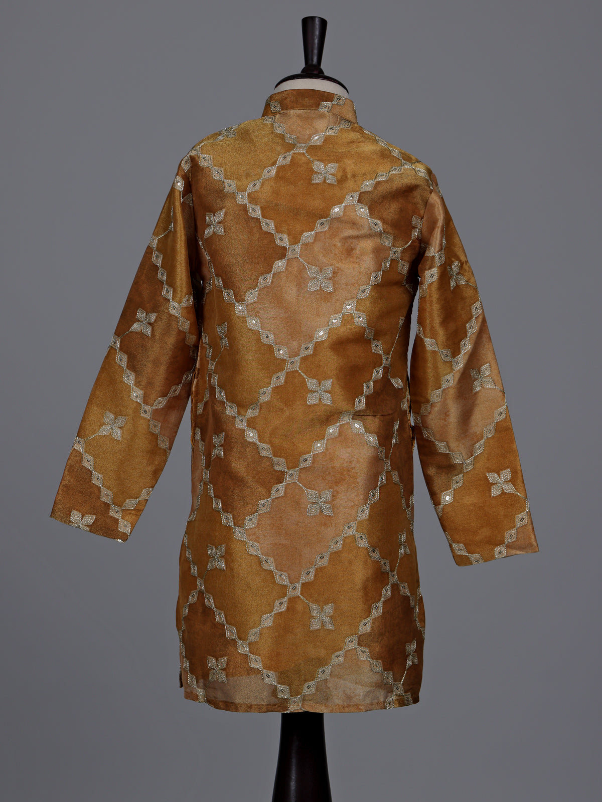 Pastel beige boys silk kurta suit with elegant thread work