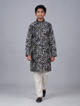 Black boys georgette kurta suit with floral thread and sequins work