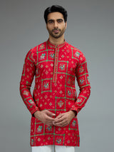 Red striking mens kurta pajama with resham embroidery