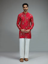 Red striking mens kurta pajama with resham embroidery