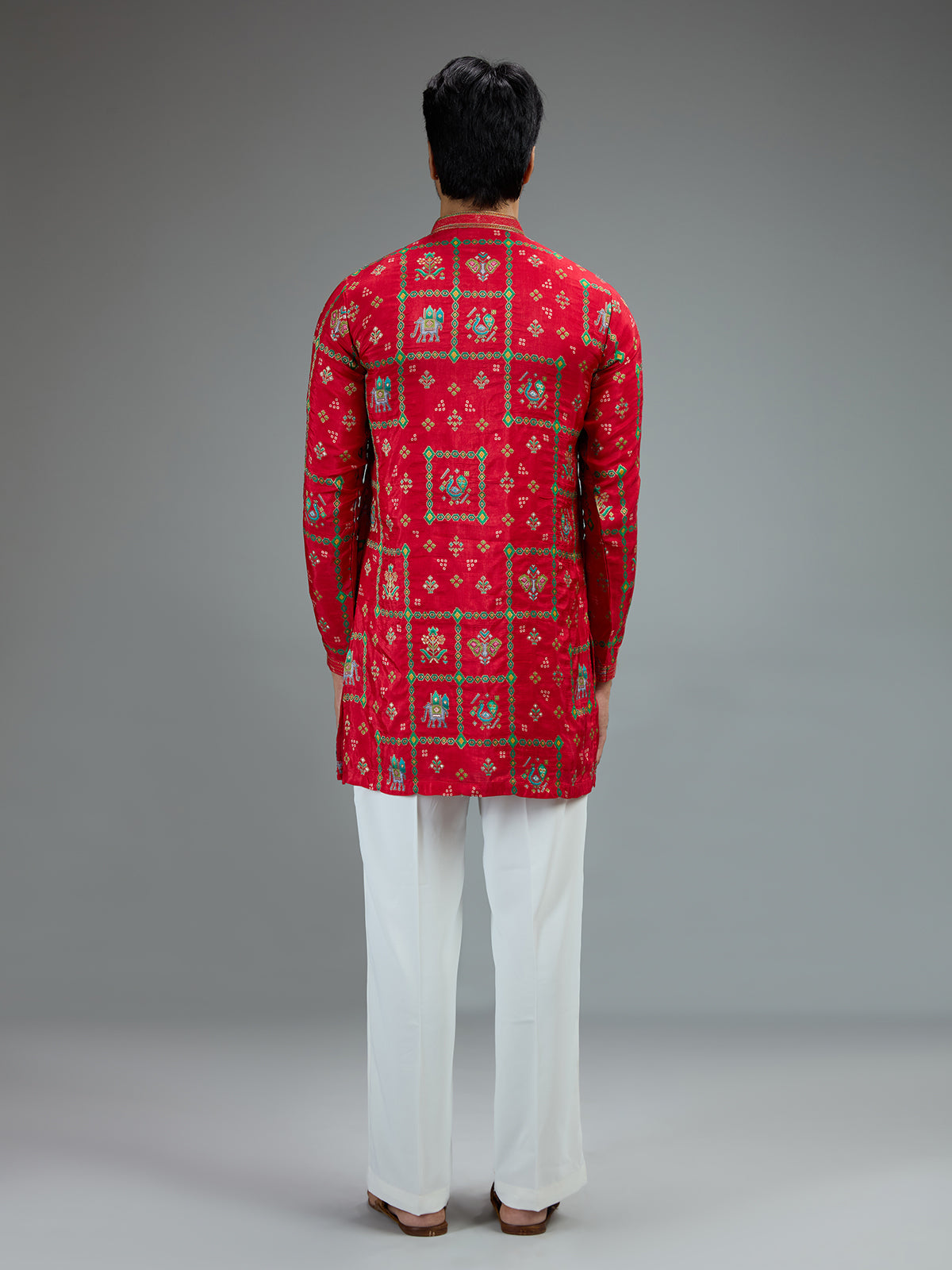 Red striking mens kurta pajama with resham embroidery