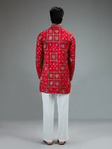 Red striking mens kurta pajama with resham embroidery