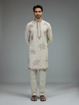 Cream elegant mens kurta pajama with motifs