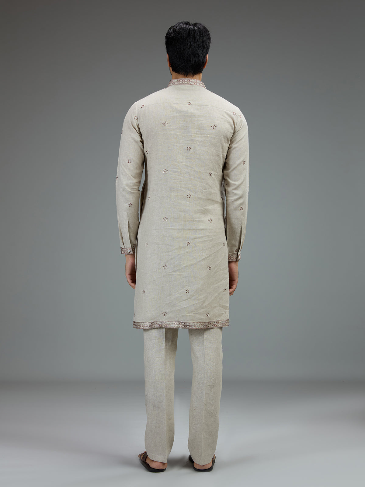Cream elegant mens kurta pajama with motifs