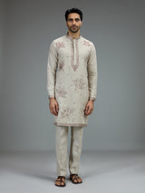 Cream elegant mens kurta pajama with motifs