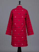 Hot pink boys cotton blend kurta suit with stripe pattern