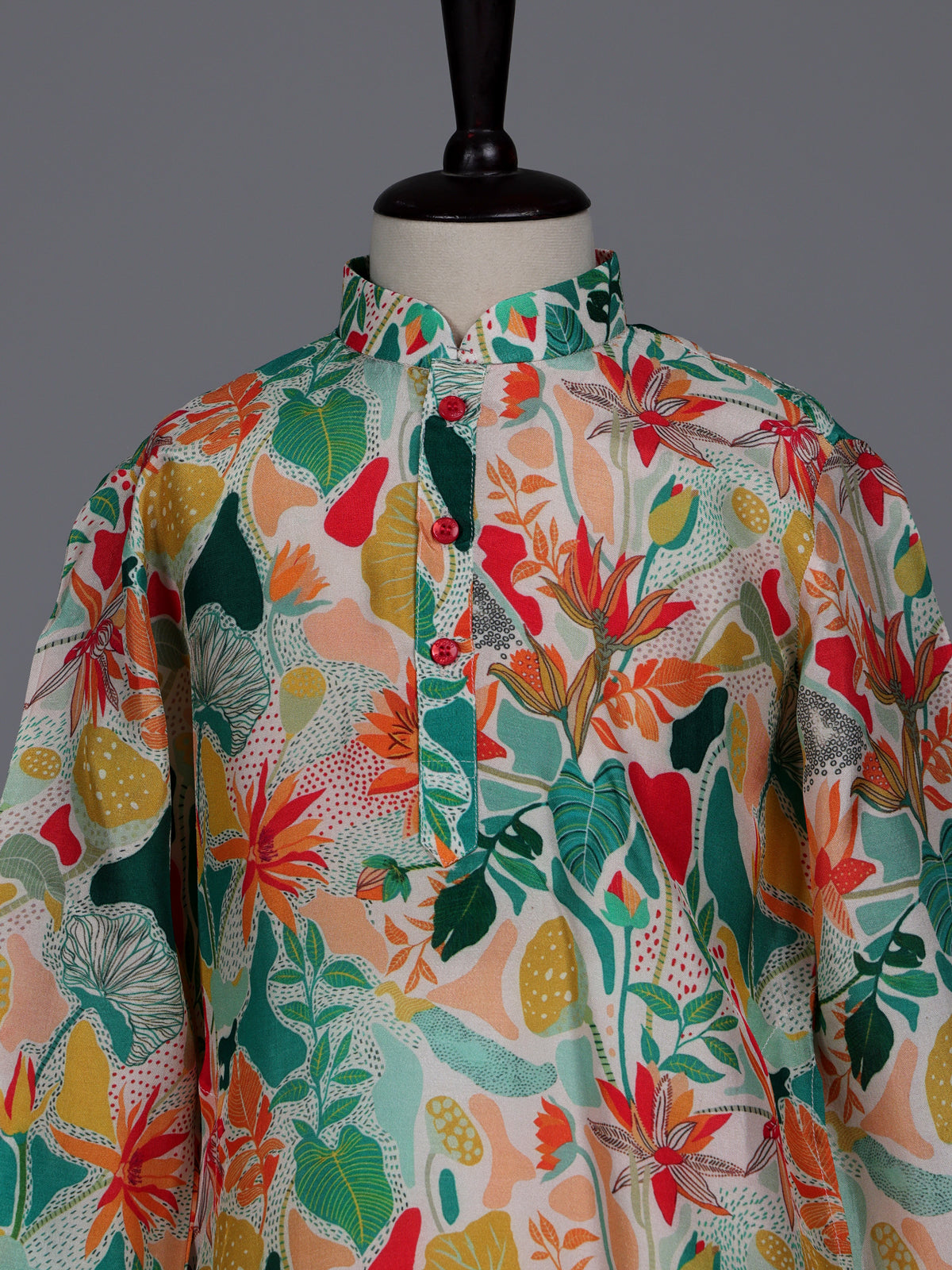 Multicolor boys cotton silk kurta suit with botanical floral print