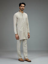 Light grey elegant mens kurta pajama with botanical embroidery