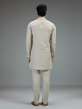 Light grey elegant mens kurta pajama with botanical embroidery