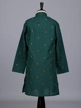 Bottle green boys cotton blend kurta suit with butti work