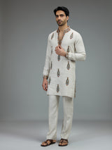 White classic mens kurta pajama with heritage embroidery
