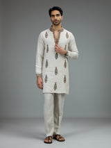 White classic mens kurta pajama with heritage embroidery