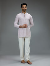 White and pink stylish mens kurta suit with chikankari
