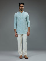 Sky blue smart mens kurta suit with geometric resham work