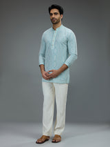 Sky blue smart mens kurta suit with geometric resham work