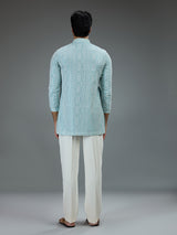 Sky blue smart mens kurta suit with geometric resham work