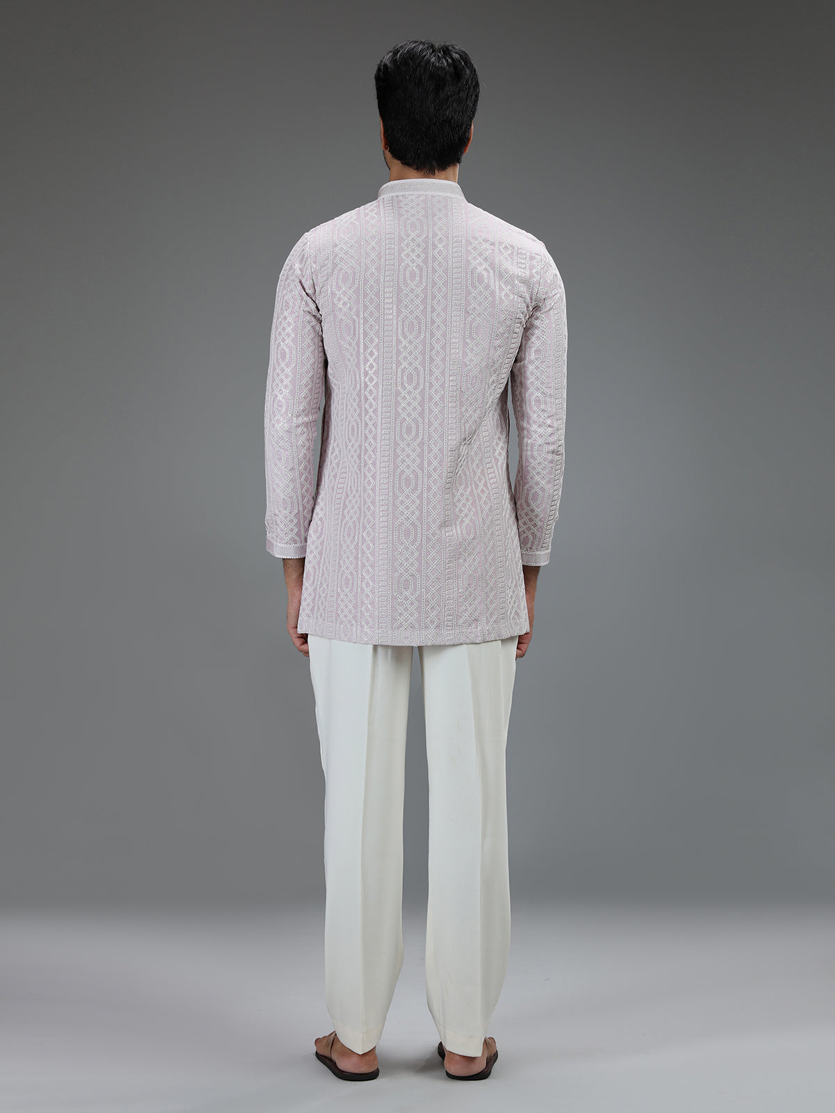 Lavender refined mens kurta pajama with geometric detailing