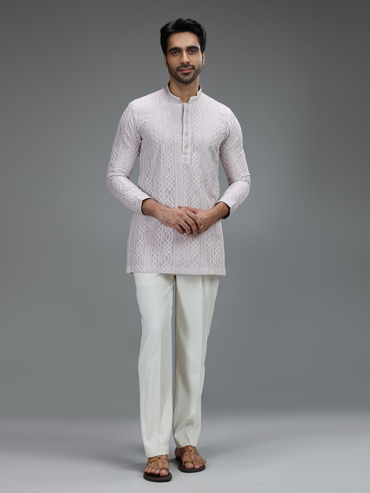Lavender refined mens kurta pajama with geometric detailing