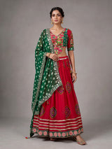 Red printed georgette Navratri lehenga choli with sparkling detailing
